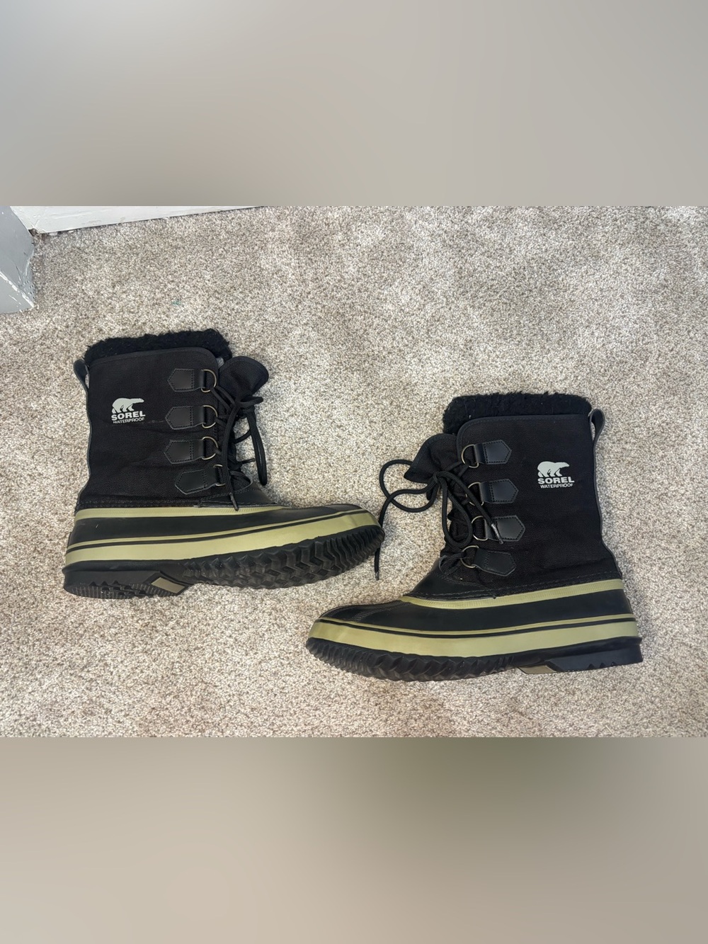 Sorel Men's Waterproof 1964 Pac Nylon Black Tusk Snow Boots Size 9
